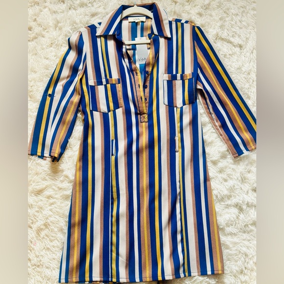 Katella Couture Belted Striped Midi Dress (New, Size Large) - Picture 1 of 3